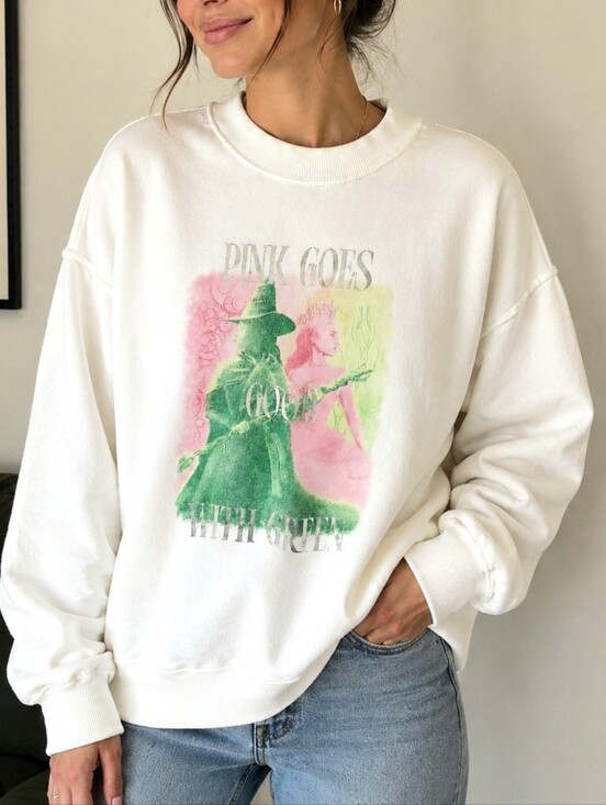 aerie Tops - AERIE x WICKED “Pink Goes Good With Green” OVERSIZED Graphic SWEATSHIRT Size S M